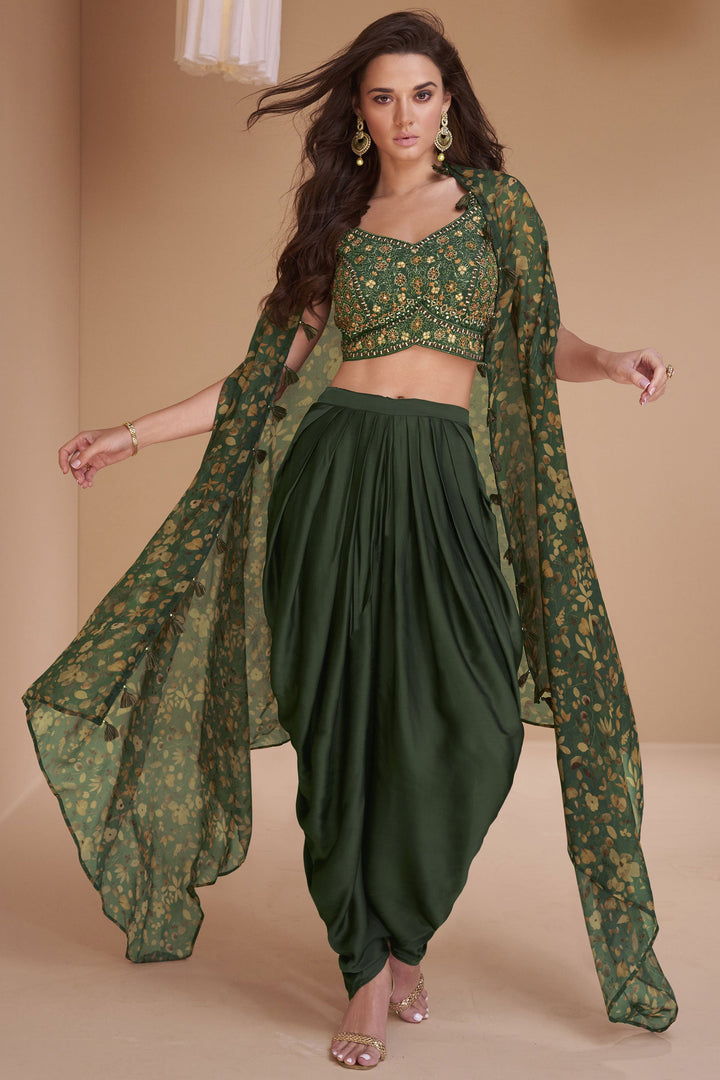Albescent Green Color Readymade Indo Western Dhoti Suit With Shrug