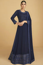 Load image into Gallery viewer, Navy Blue Color Embroidered Work Georgette Fabric Anarkali Suit
