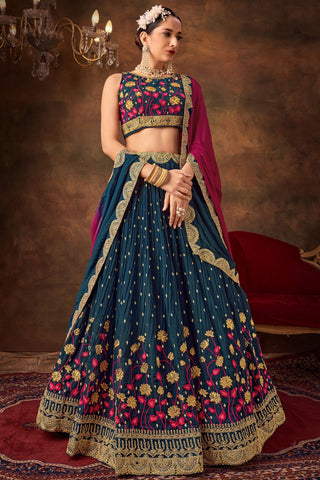 Wedding Function Teal Color Lehenga Choli In Georgette Fabric