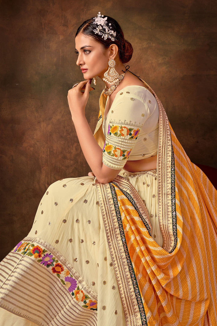 Off White Color Embroidered Lehenga Choli In Georgette Fabric