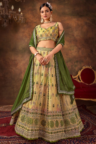 Multi Color Embroidered Organza Fabric Designer Lehenga Choli