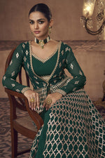 Load image into Gallery viewer, Elegant Function Wear Georgette Fabric Sharara Top Lehenga In Green Color
