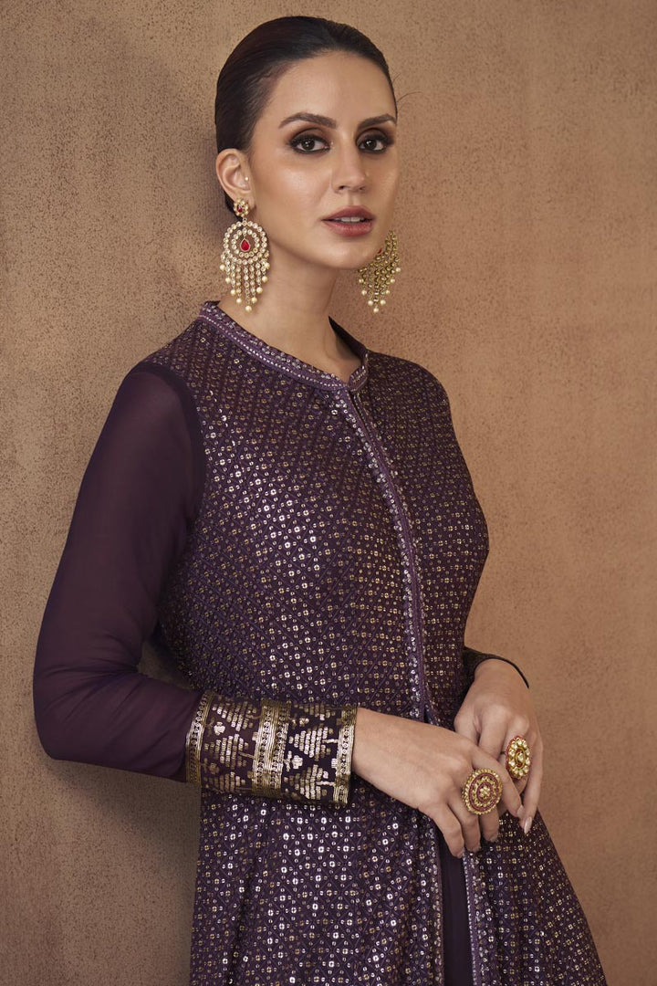Purple Color Function Wear Sensational Georgette Fabric Sharara Suit
