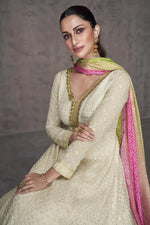 Load image into Gallery viewer, Beige Color Embroidered Readymade Long Anarkali Salwar Suit In Georgette Fabric
