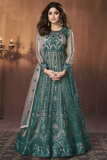 Load image into Gallery viewer, Teal Color Function Wear Charismatic Embroidered Work Anarkali Suit Featuring Shamita Shetty In Net Fabric
