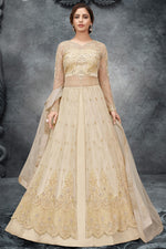 Load image into Gallery viewer, Satin Fabric Cream Color Supreme Embroidered Anarkali Suit
