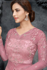 Load image into Gallery viewer, Alluring Satin Fabric Pink Color Embroidered Anarkali Suit
