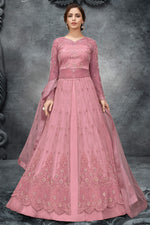 Load image into Gallery viewer, Alluring Satin Fabric Pink Color Embroidered Anarkali Suit
