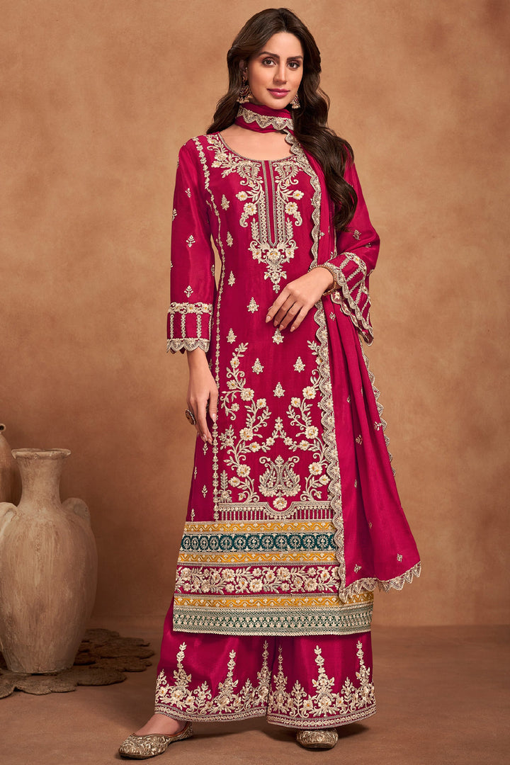 Awesome Chinon Fabric Rani Color Readymade Palazzo Suit