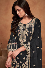 Load image into Gallery viewer, Tempting Chinon Fabric Black Color Readymade Palazzo Suit
