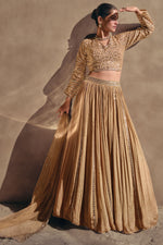 Load image into Gallery viewer, Beige Color Chinon Silk Fabric Embroidered Readymade Lehenga Choli
