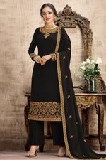 Load image into Gallery viewer, Georgette Fabric Party Wear Black Color Embroidered Palazzo Suit
