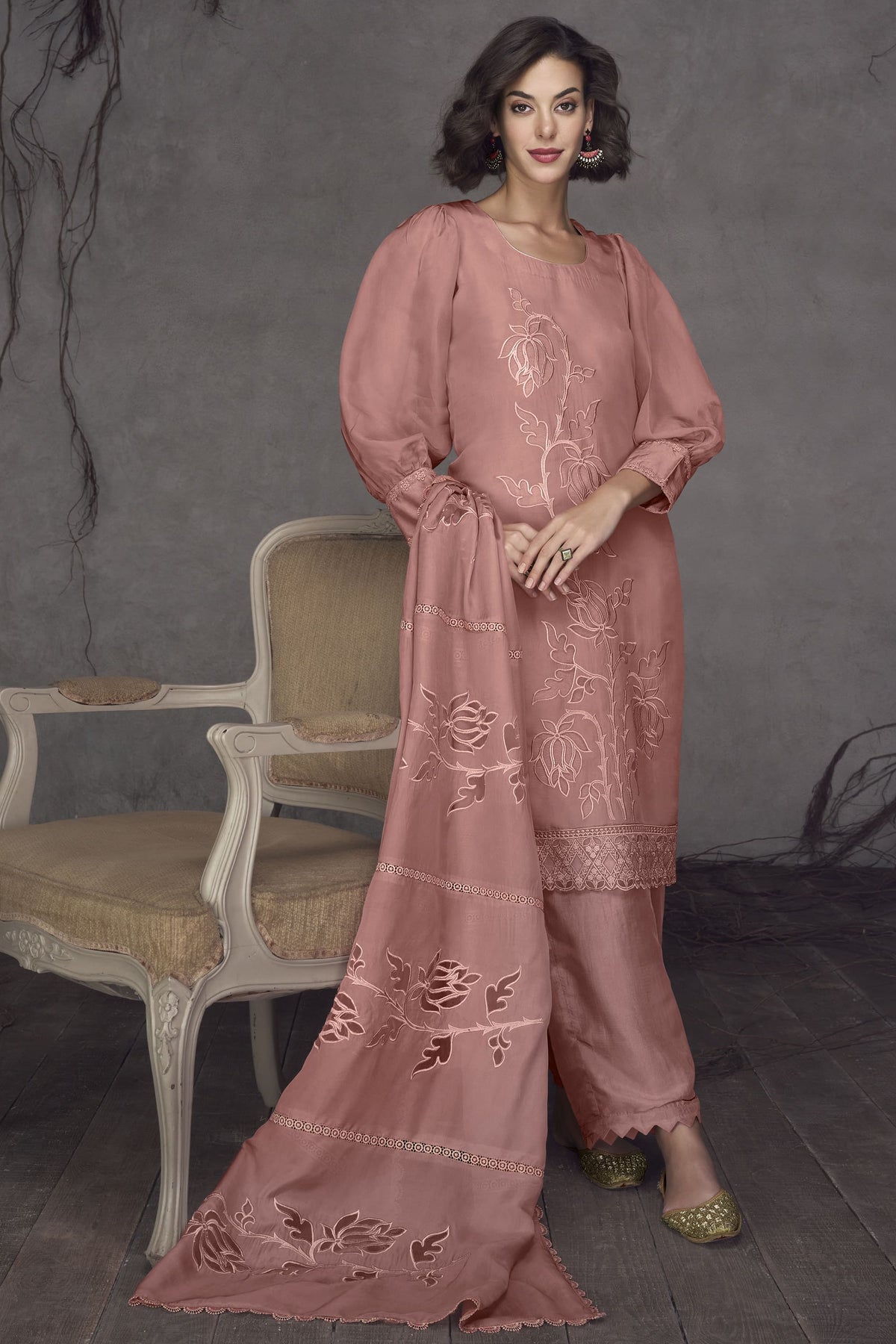 Pink Color Art Silk Fabric Fancy Embroidered Function Wear Readymade Palazzo Salwar Suit