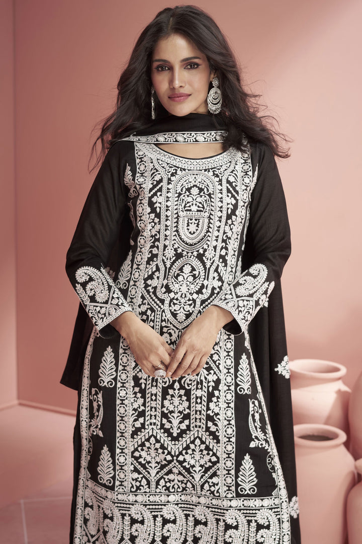 Vartika Singh Trendy Readymade Black Palazzo Suit In Art Silk Fabric