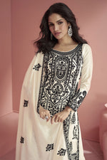Load image into Gallery viewer, Vartika Singh Stunning Off White Art Silk Fabric Readymade Palazzo Suit