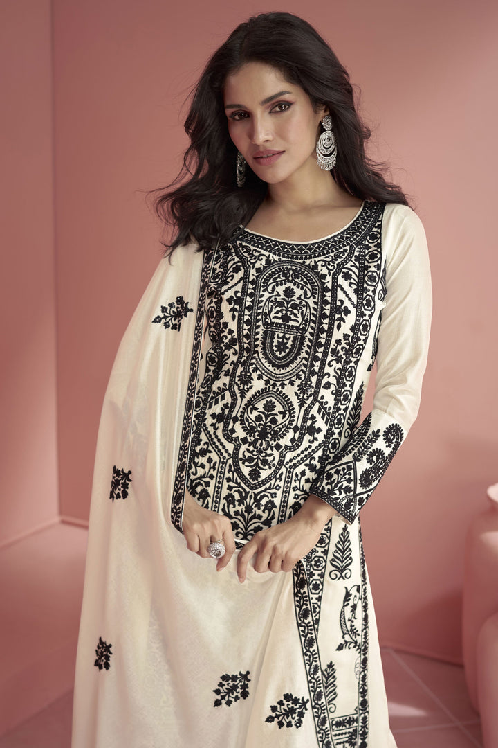 Vartika Singh Stunning Off White Art Silk Fabric Readymade Palazzo Suit