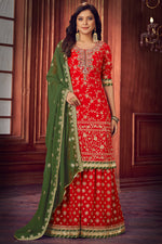 Load image into Gallery viewer, Georgette Fabric Function Wear Embroidered Palazzo Suit In Red Color
