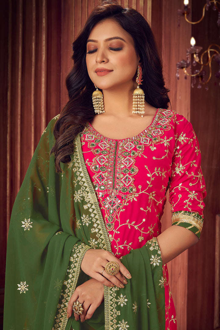 Rani Color Georgette Fabric Embroidered Function Wear Palazzo Suit