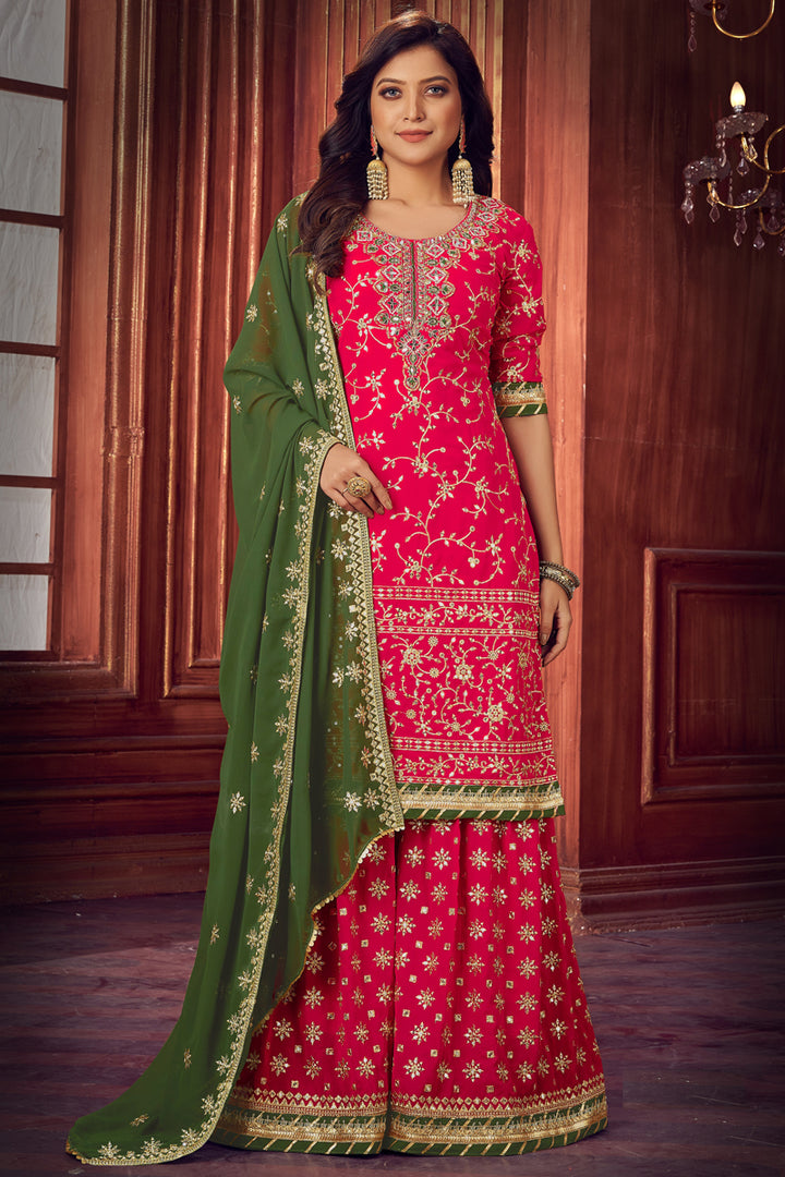 Rani Color Georgette Fabric Embroidered Function Wear Palazzo Suit