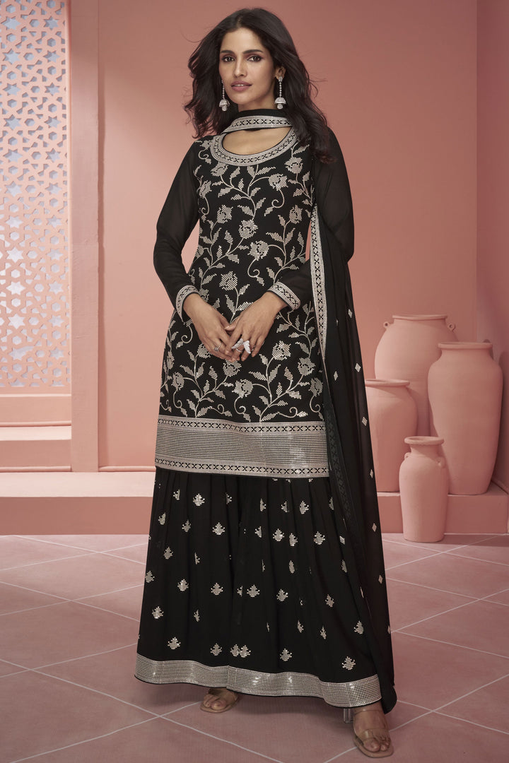 Vartika Singh Charming Black Color Georgette Fabric Readymade Palazzo Suit