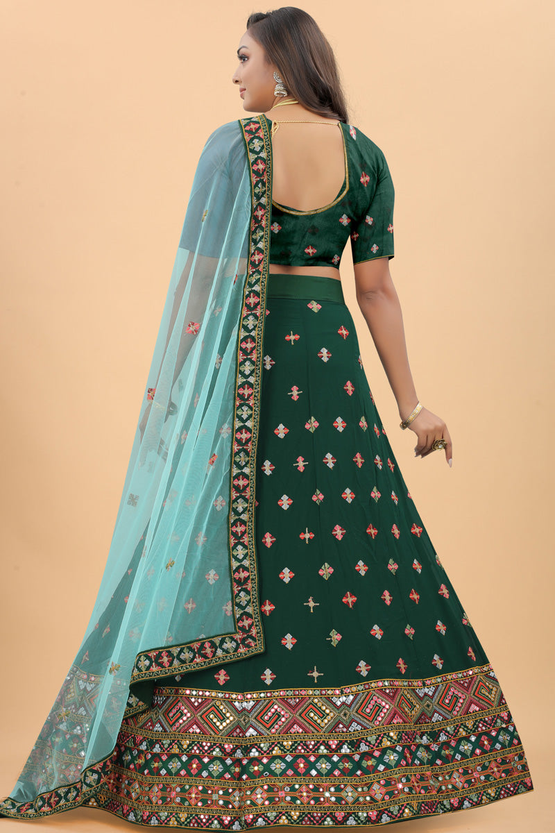 Sangeet Wear Georgette Fabric Dark Green Color Elegant Lehenga