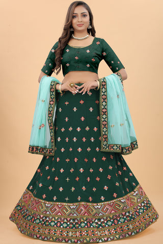 Sangeet Wear Georgette Fabric Dark Green Color Elegant Lehenga