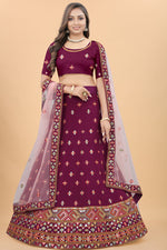 Load image into Gallery viewer, Wine Color Georgette Fabric Wonderful Sangeet Wear Lehenga
