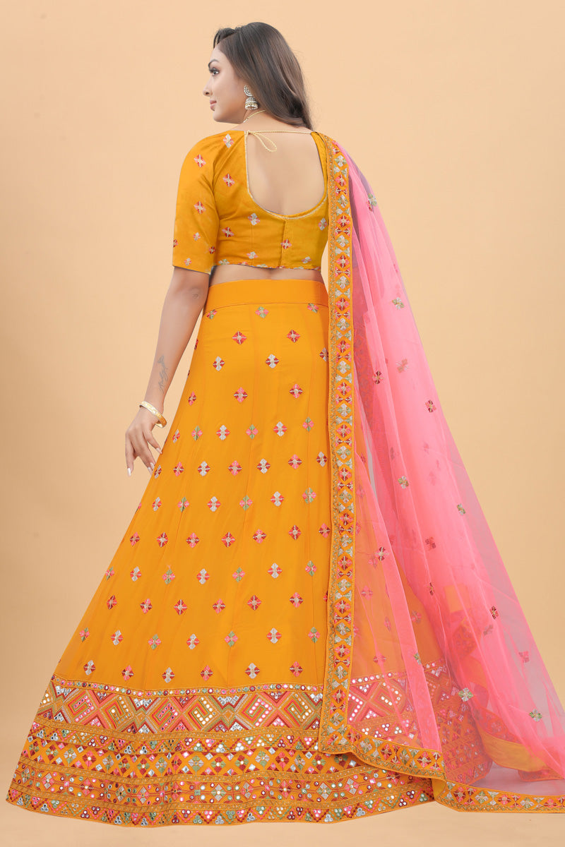 Georgette Fabric Yellow Color Stunning Sangeet Wear Lehenga