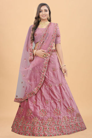 Pink Color Adorming Sangeet Wear Velvet Lehenga With Embroidered Work