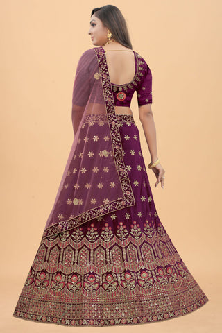 Purple Color Embroidered Work Sangeet Wear Phenomenal Velvet Lehenga