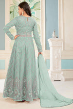 Load image into Gallery viewer, Light Cyan Color Embroidered Net Fabric Long Anarkali Suit