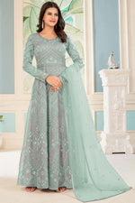 Load image into Gallery viewer, Light Cyan Color Embroidered Net Fabric Long Anarkali Suit