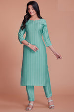 Load image into Gallery viewer, Radiant Sea Green Color Viscose Fabric Kurti With Pant