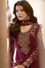Load image into Gallery viewer, Embroidered Maroon Color Function Wear Georgette Fabric Designer Salwar Suit

