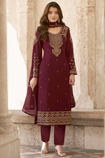 Load image into Gallery viewer, Embroidered Maroon Color Function Wear Georgette Fabric Designer Salwar Suit
