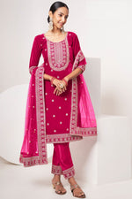 Load image into Gallery viewer, Rani Color Embroidered Festive Wear Salwar Suit In Velvet Fabric