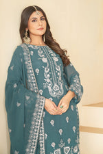 Load image into Gallery viewer, Excellent Georgette Fabric Teal Color Festive Look Salwar Suit
