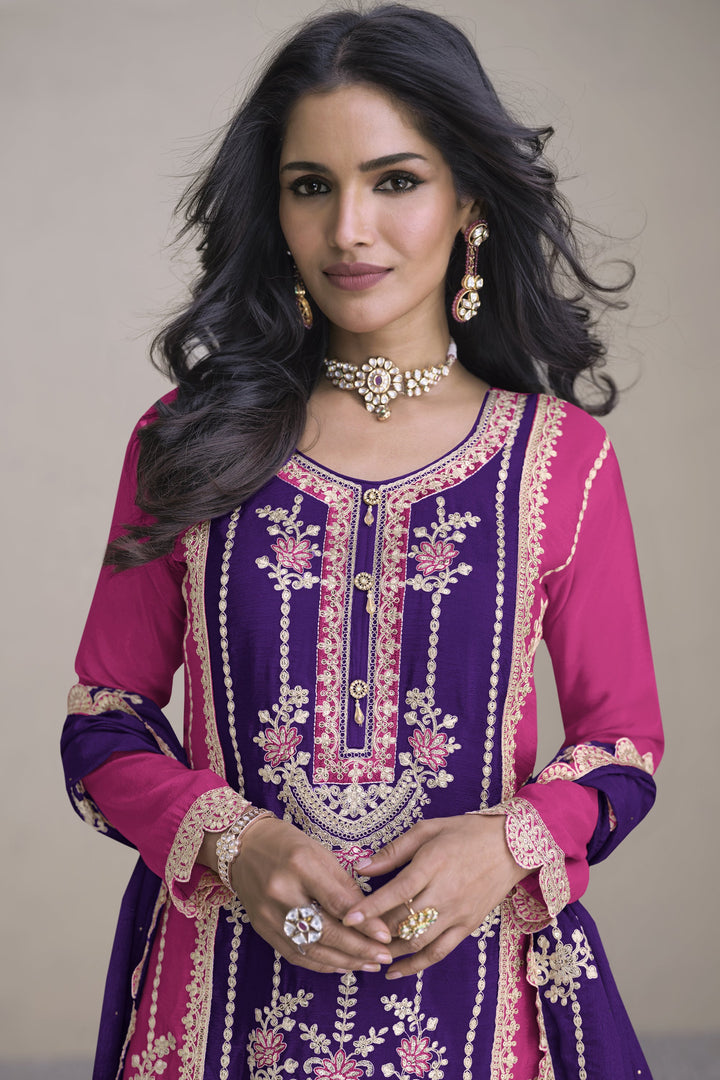 Vartika Singh Chinon Fabric Purple Color Magnificent Readymade Palazzo Suit