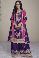 Load image into Gallery viewer, Vartika Singh Chinon Fabric Purple Color Magnificent Readymade Palazzo Suit
