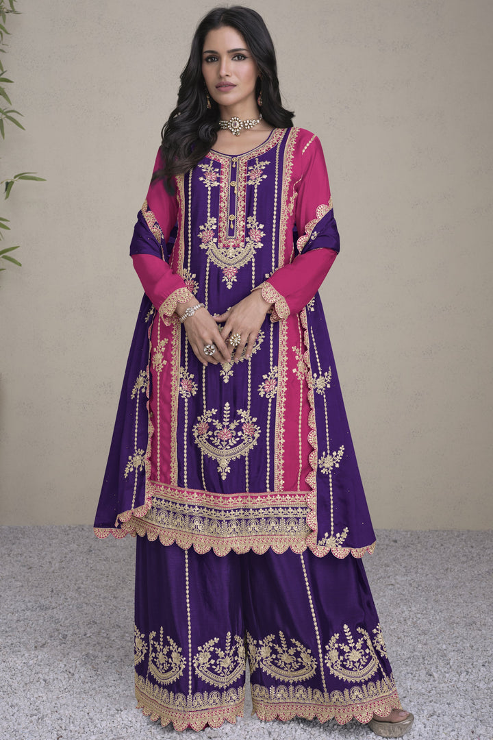 Vartika Singh Chinon Fabric Purple Color Magnificent Readymade Palazzo Suit