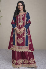 Load image into Gallery viewer, Vartika Singh Maroon Color Chinon Fabric Luminous Readymade Palazzo Suit
