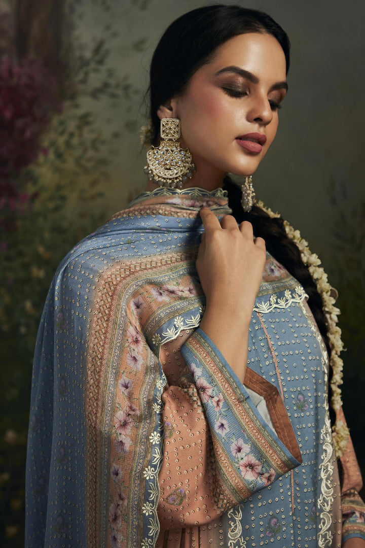 Art Silk Fabric Simple Printed Festive Wear Salwar Suit In Sky Blue Color