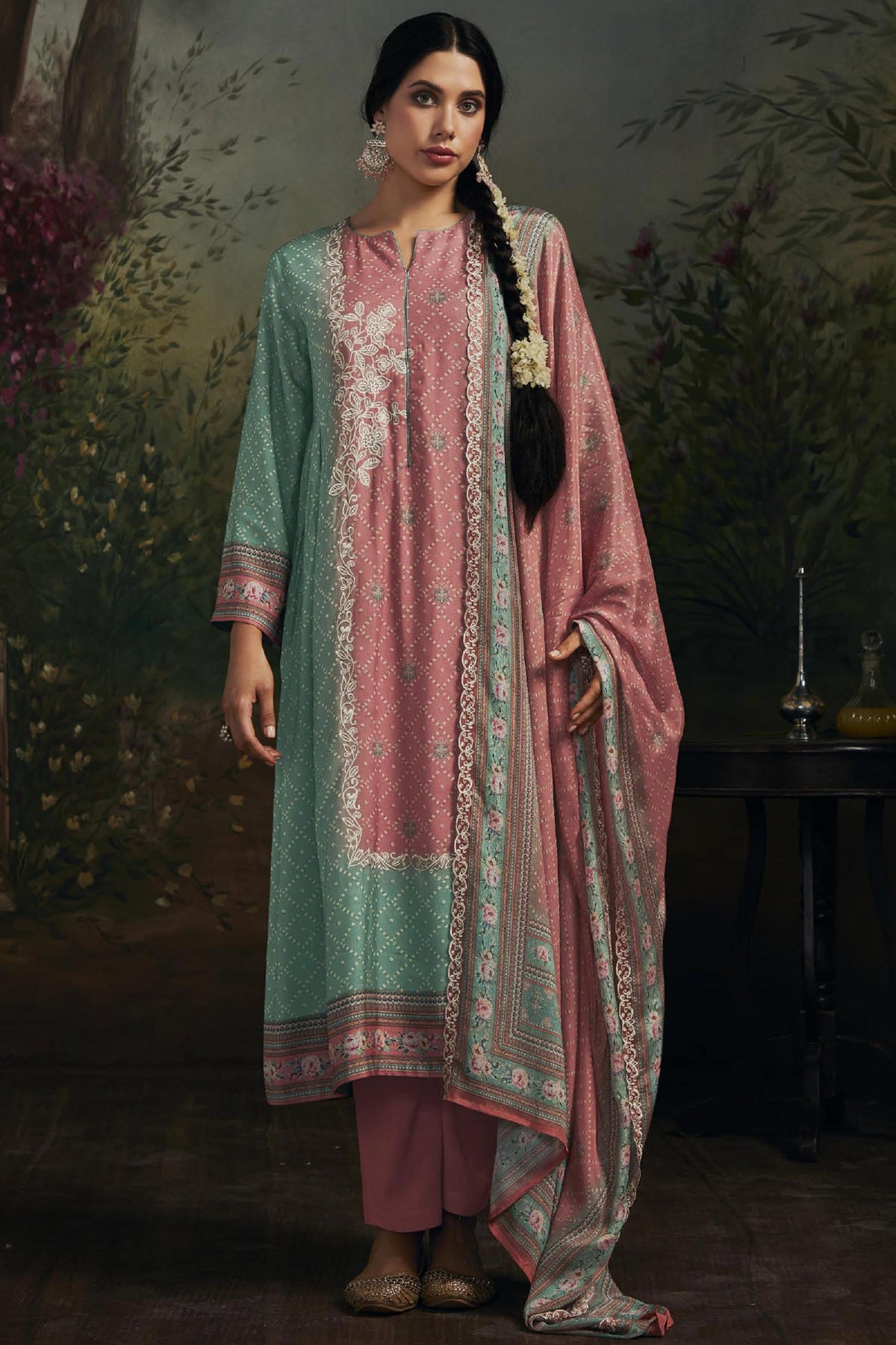 Art Silk Fabric Printed Function Wear Salwar Suit In Sea Green Color