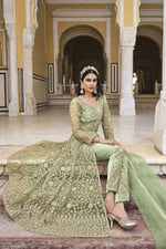 Load image into Gallery viewer, Sea Green Color Net Fabric Classic Party Style Anarkali Suit
