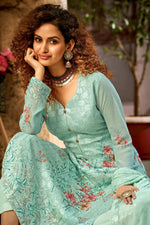 Load image into Gallery viewer, Light Cyan Color Function Wear Printed Viscose Fabric Palazzo Suit
