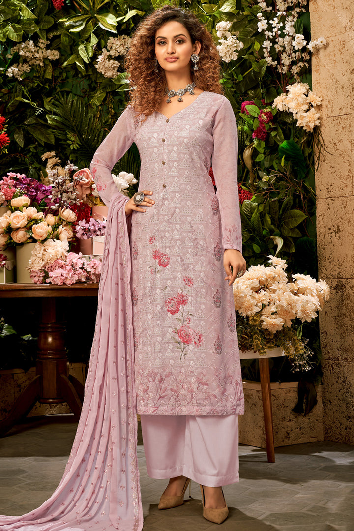 Pink Color Viscose Fabric Festive Wear Printed Palazzo Suit