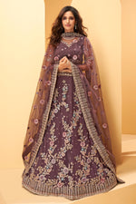 Load image into Gallery viewer, Wedding Wear Net Fabric Embroidered Lehenga Choli In Wine Color
