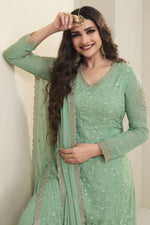 Load image into Gallery viewer, Prachi Desai Organza Fabric Embroidered Palazzo Salwar Kameez In Sea Green Color
