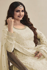 Load image into Gallery viewer, Prachi Desai Organza Fabric Beige Color Embroidered Palazzo Salwar Suit
