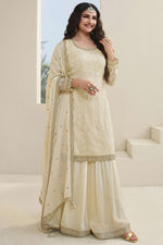 Load image into Gallery viewer, Prachi Desai Organza Fabric Beige Color Embroidered Palazzo Salwar Suit
